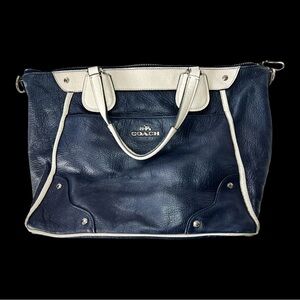 COACH Navy Blue & White Leather Handbag